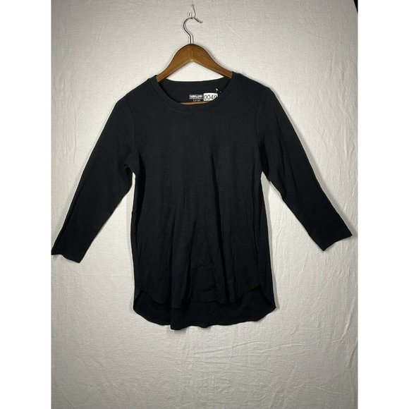 New Kirkland Womens Scoop Neck 3/4 Sleeve Slub Tee Shirts Size Small Black - Picture 1 of 8